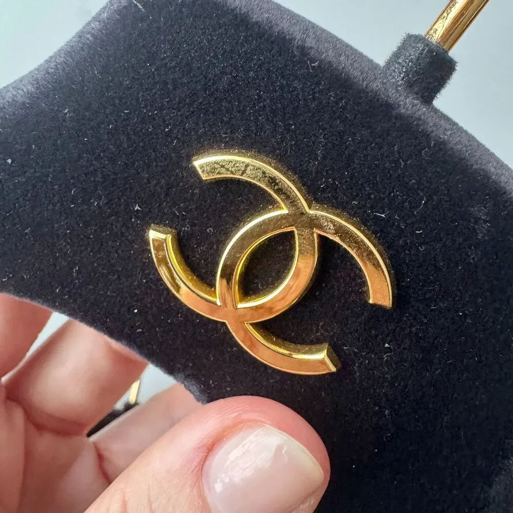 2pc Vintage Chanel Black Velvet Gold Tone CC Hardware Clothing Hangers
